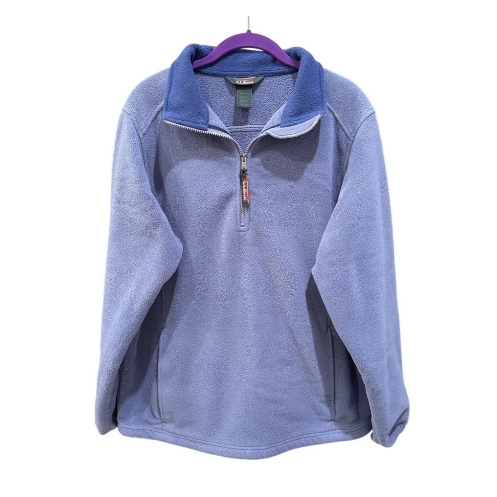 L.L.Bean Womens L Periwinkle Blue Microfleece 1/4 Zip Pullover Gorpcore Outdoor